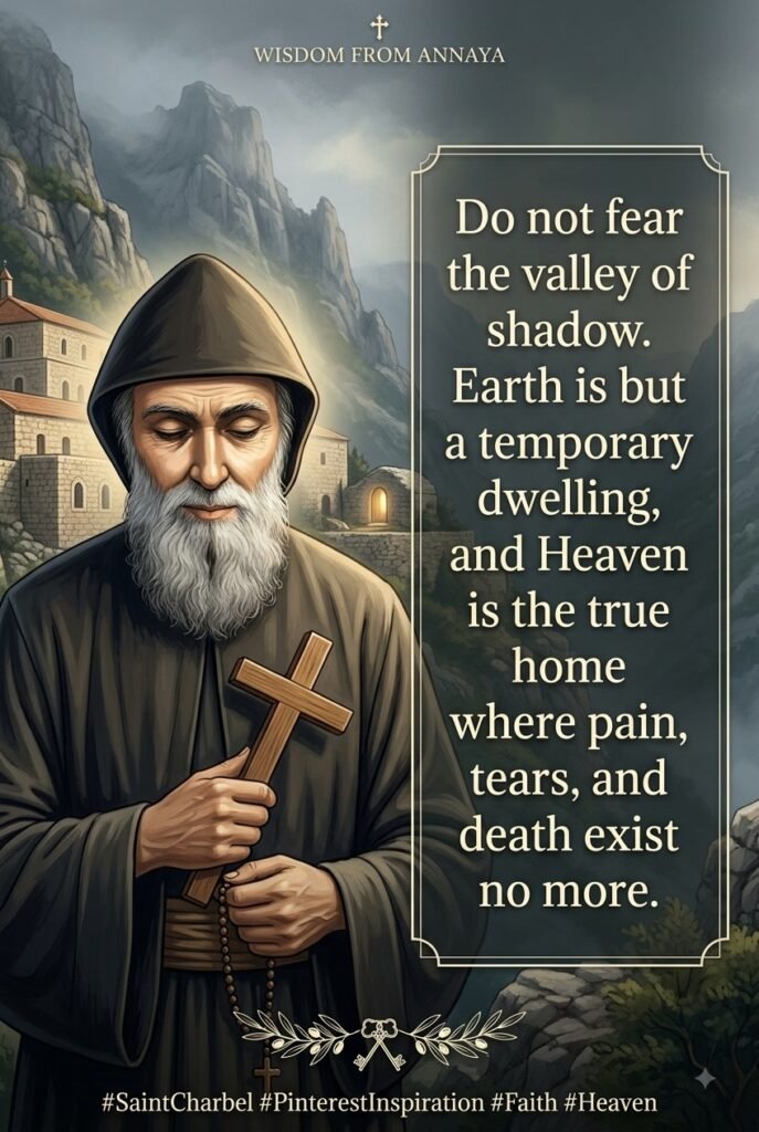 Do not fear the valley of shadow. Earth is but a temporary dwelling and Heaven is the true home where pain tears and death exist no more