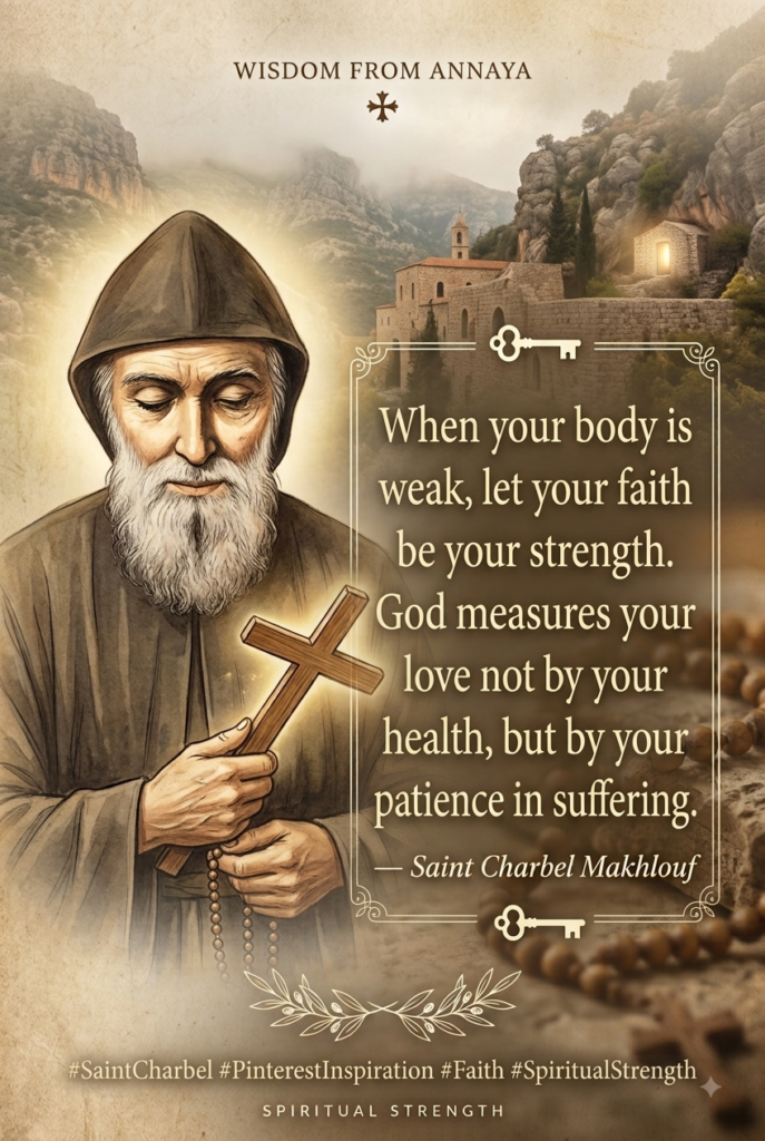 When your body is weak let your faith be your strength. God measures your love not by your health but by your patience in suffering